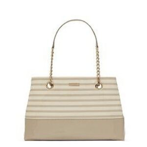 EUC Kate Spade Montrose Elena Beige & Cream Striped Patent Leather Satchel Tote!